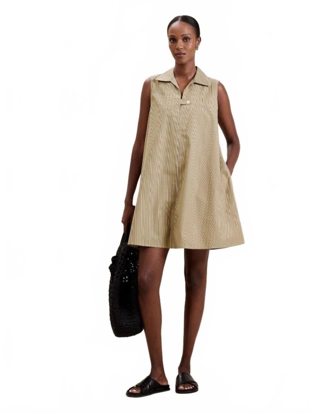Banana Republic Neutral Stripe Collared Poplin Mini Dress XS NWT